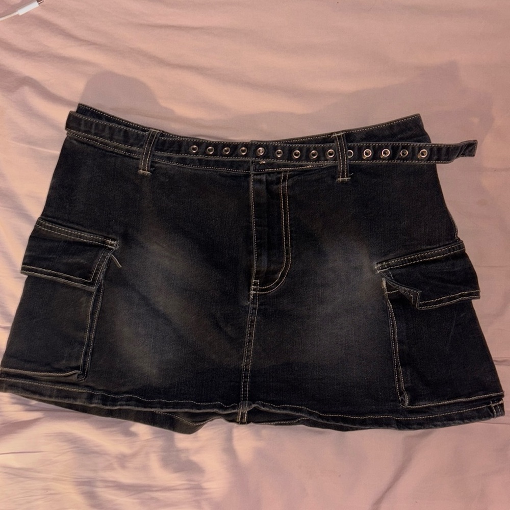 Black washed denim skirt lightly worn